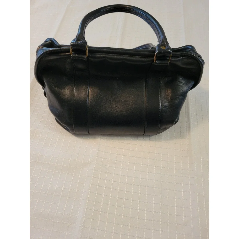 Vintage Coach Black Leather Satchel Handbag Doctor Bag Brass Hardware